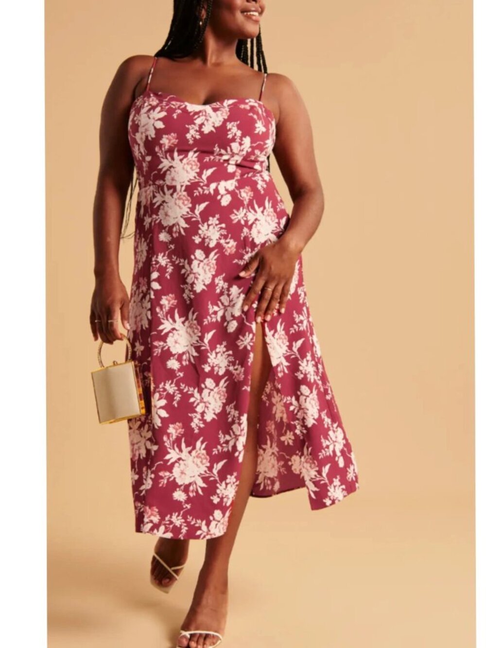 Abercrombie & Fitch Red Floral Midi Dress Size M (tall)